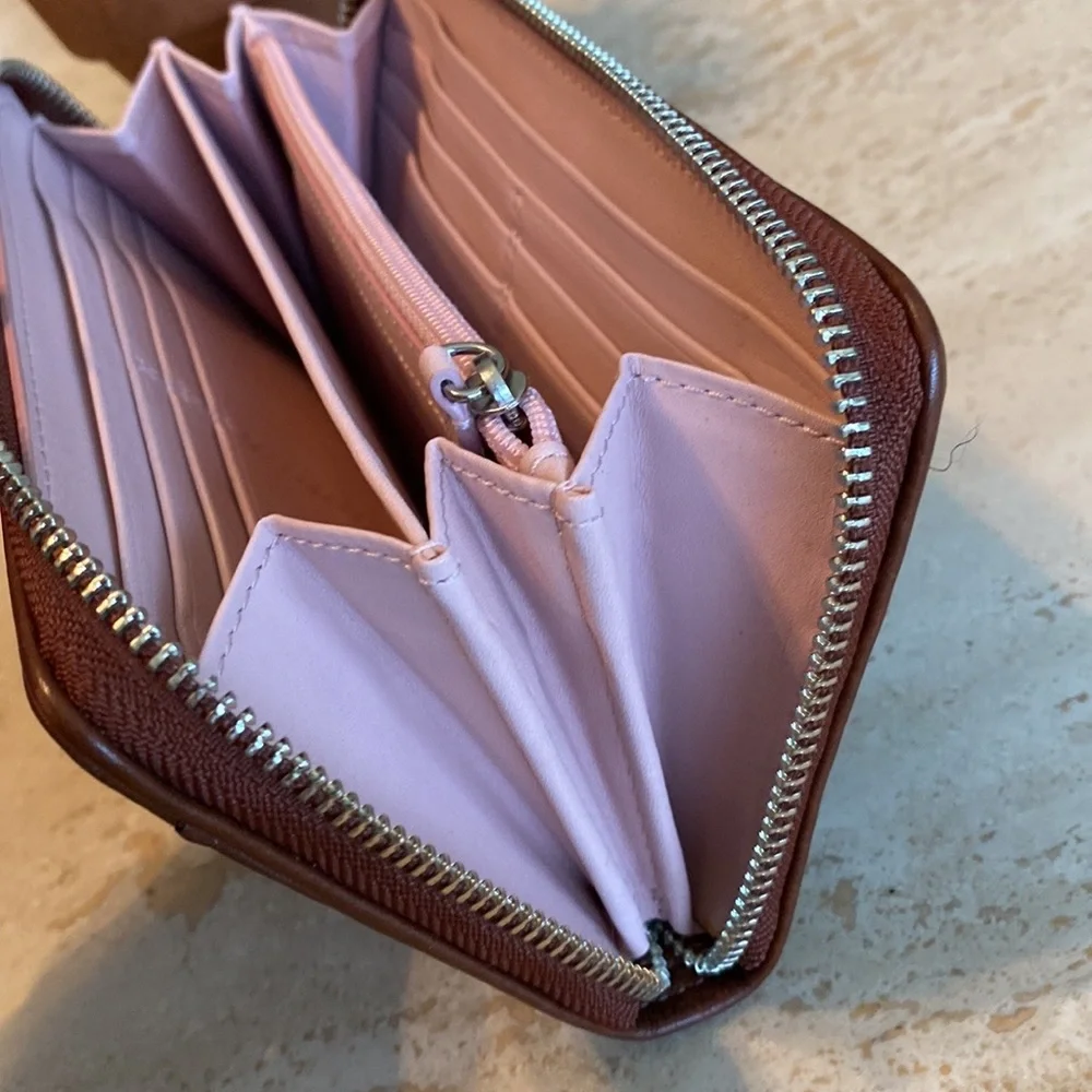 Coach Brown Leather Zip-Around Wallet with Silver Hardware
